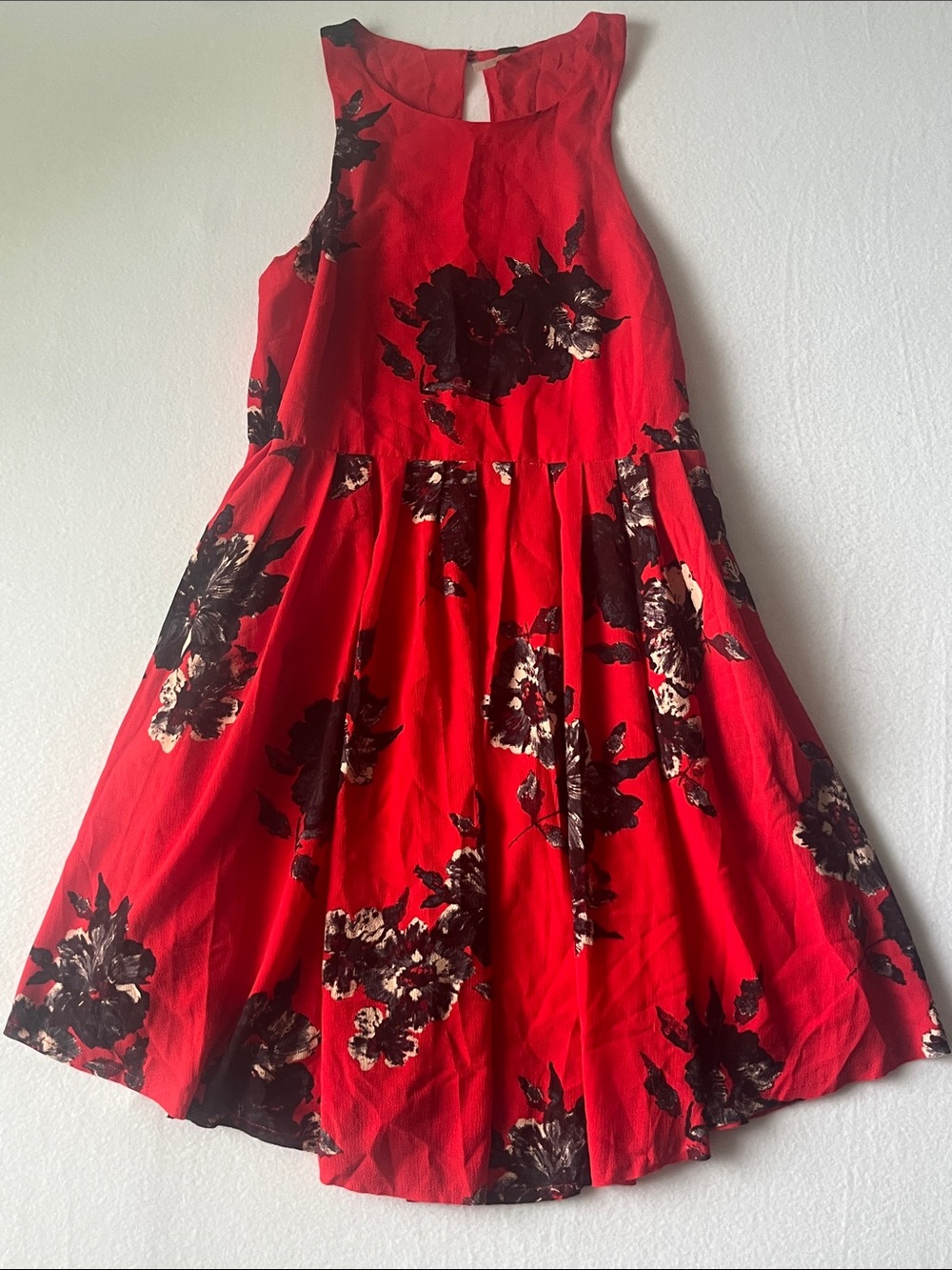 Free People Red Floral Sleeveless Fit-and-Flare Dress